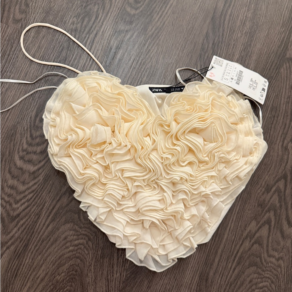 Zara Ivory Ruffled Heart Top